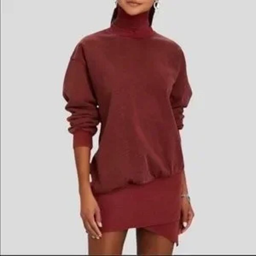 NWT Young Fabulous & Broke Cinnamon Red Asymmetric Turtleneck Sweater Dress SZ L